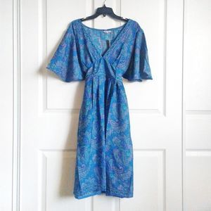 NWT Paisley Floral Print Kimono Dress in Blue